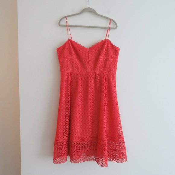 J.CREW Peach Coral Daisy Lace Spaghetti Strap Midi Dress - Size US 14 - Picture 3 of 16